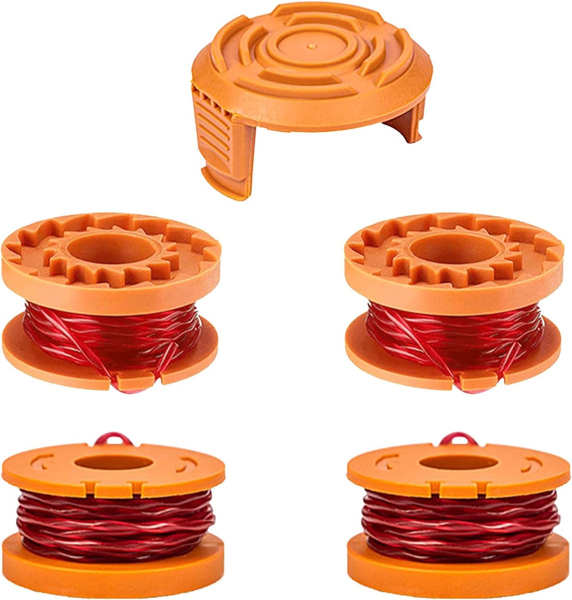 4 stuks vervangende grastrimmer-spoel compatibel met Worx WA0010, Autofeed nylon lijn voor Worx WG151 WG154 WG155 WG160 WG163 WG175 WG180, vervangende dop WA6531,1,65mm x 3,04m (4 spoel + 1