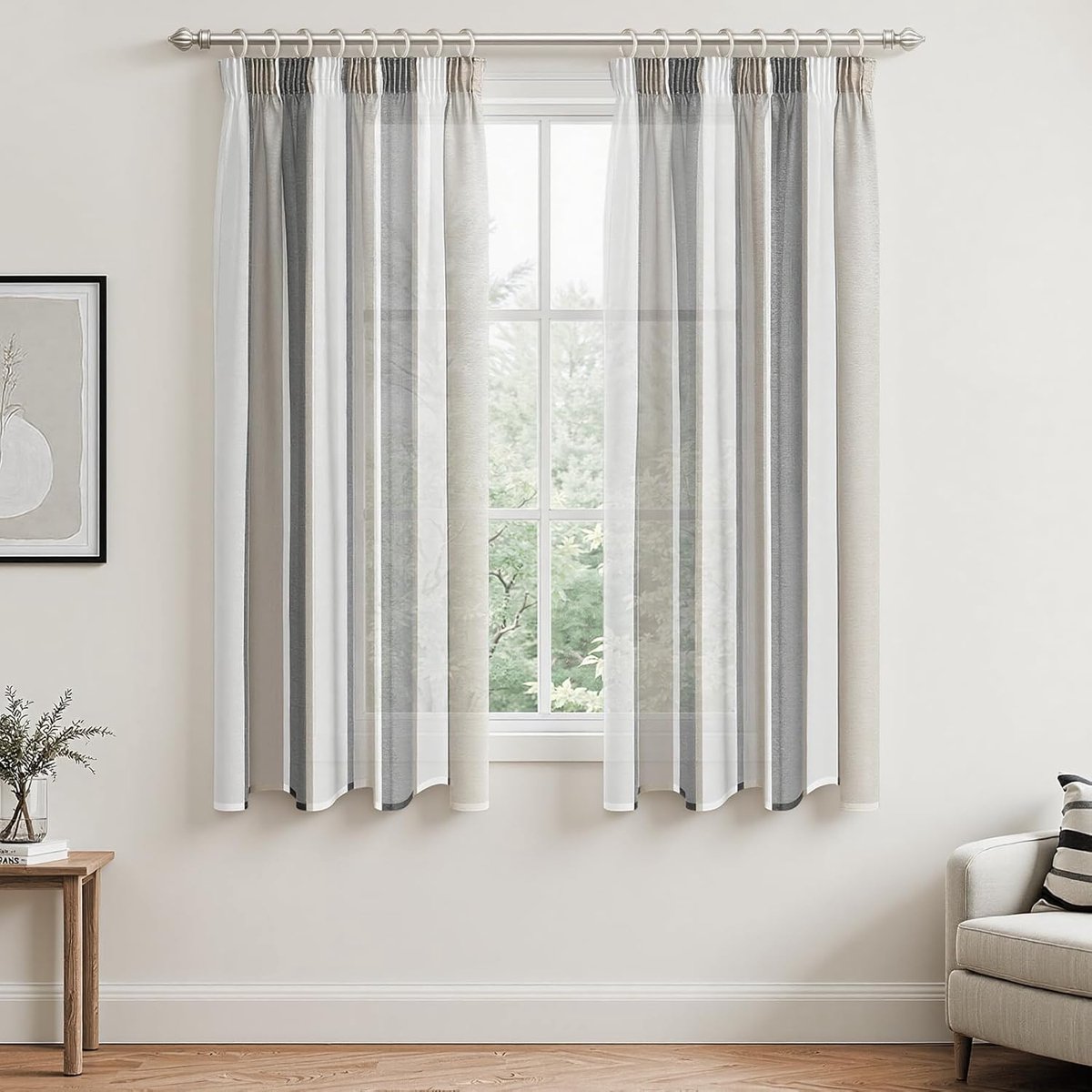 Gordijnen woonkamer moderne gordijnen met plooiband 145 cm lang gordijn gestreept tule gordijn halftransparant gordijn 140 hoog donkergrijs grijs en wit gordijn set van 2