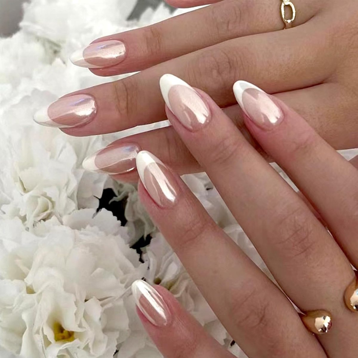 Kunstnagels, verpakking van 24 valse amandelgelnagels, ademende kunstnagels met volledige afdekking, glanzende kunstnagels om te plakken, voor vrouwen