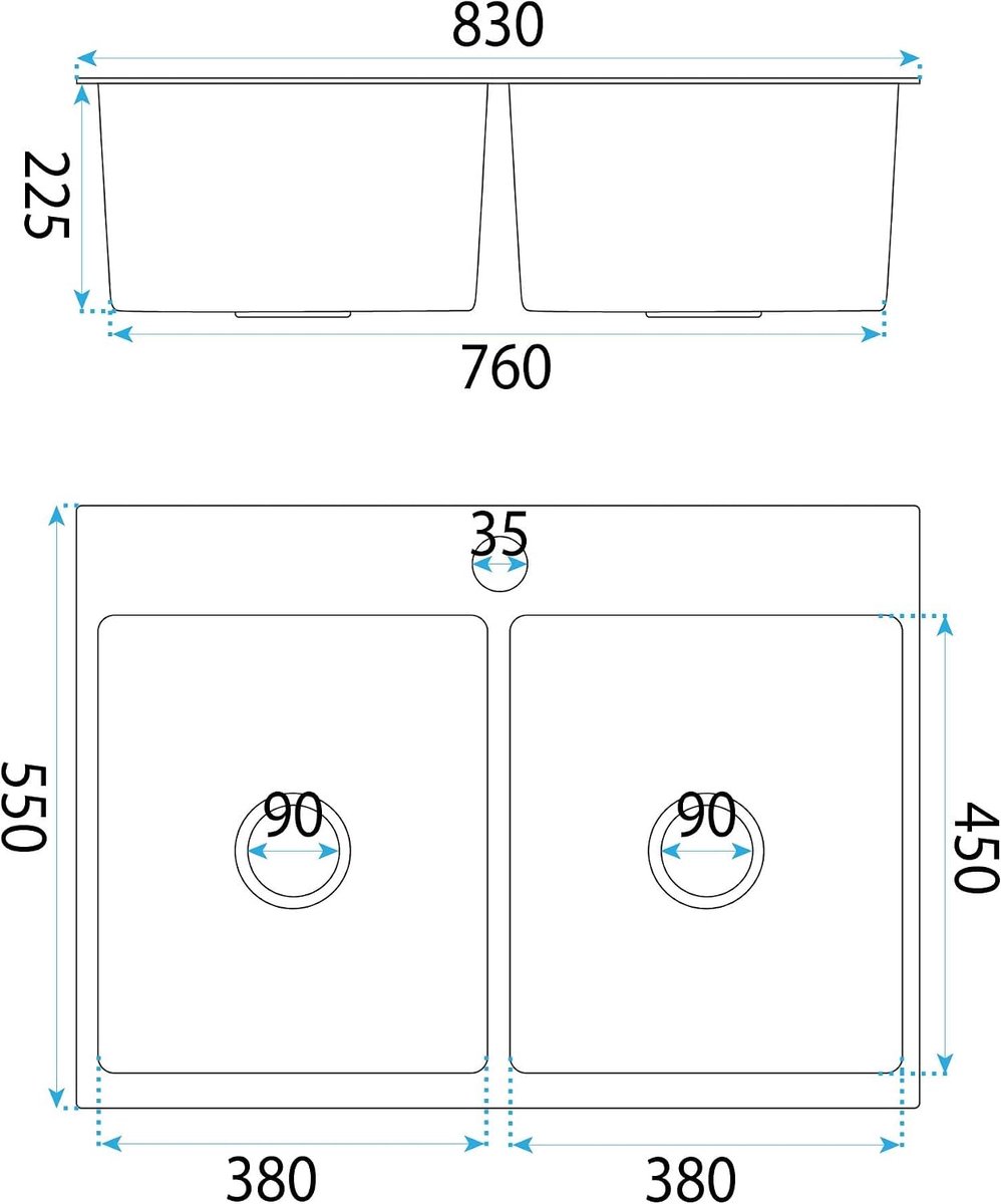 - Stalen spoelbak Joel zonder keukenkraan - Geborsteld Koper - Roestvrij Staal - 83 x 55 x 22,5 cm
