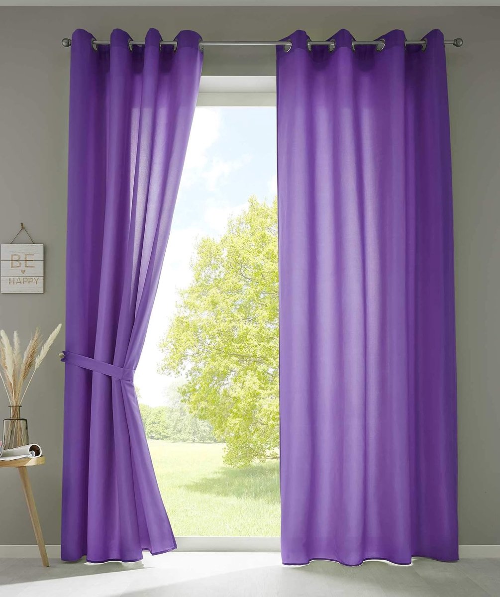 2-delige set gordijnen gordijn ogen »Berlin« HxB 245x140 cm lila ondoorzichtig microsatijn lichtdoorlatend Uni mat, 20405N2