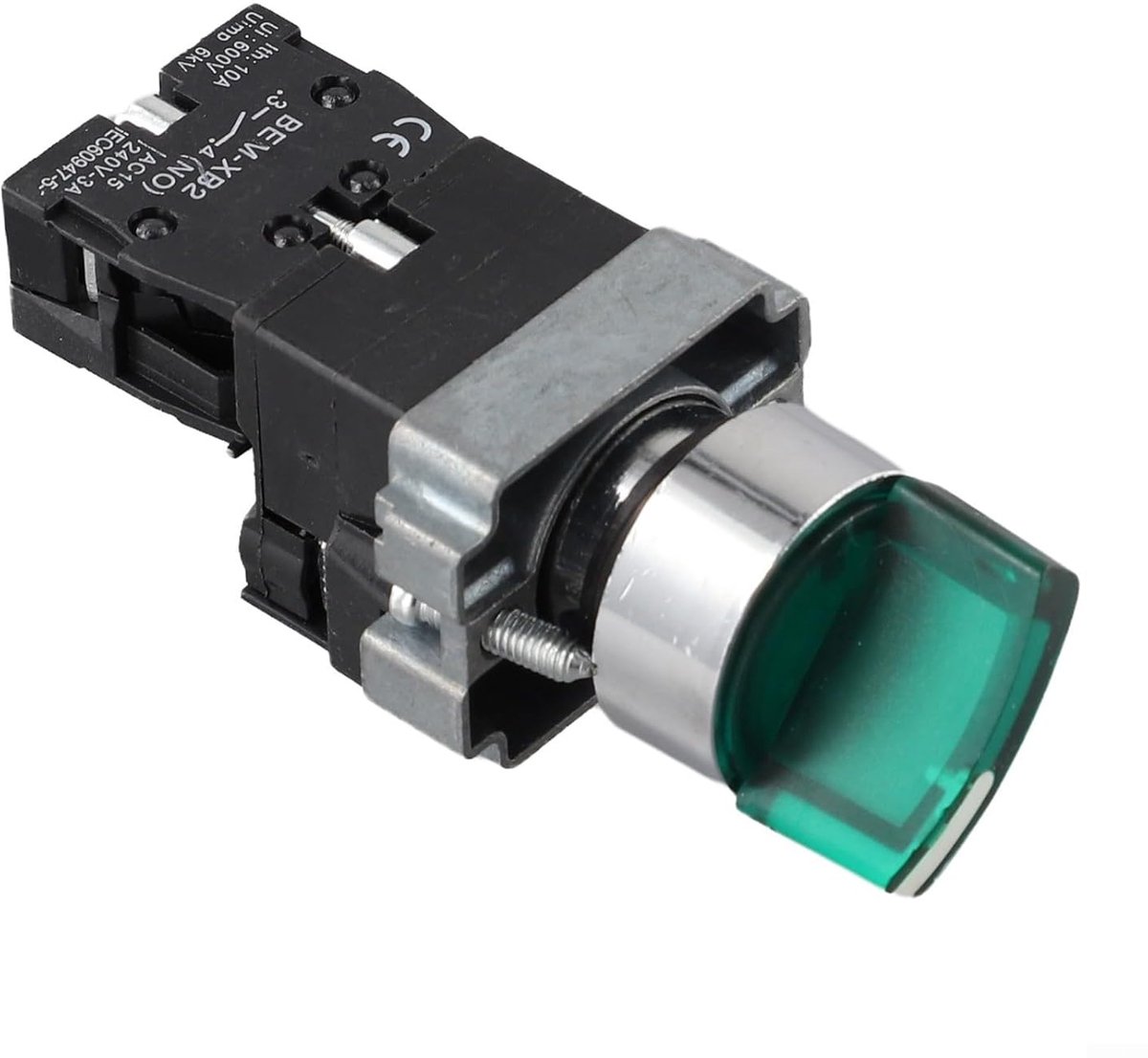 Switch 22mm 220V, Knop Knop met Groene LED Licht Zelfvergrendeling, Plastic Power Start Stop OP OFF 2 Positie Indicator