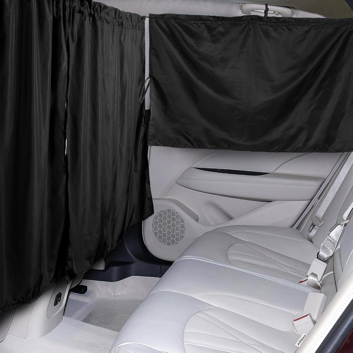 Set of 3 Car Privacy Curtains - 95% Light Blocking Fabric Rear Seat & Side Windows Divider Curtain Baby Shades, Wide Sedan SUV Sunshade Screen Covers for Travel Camping Nap Sleeping