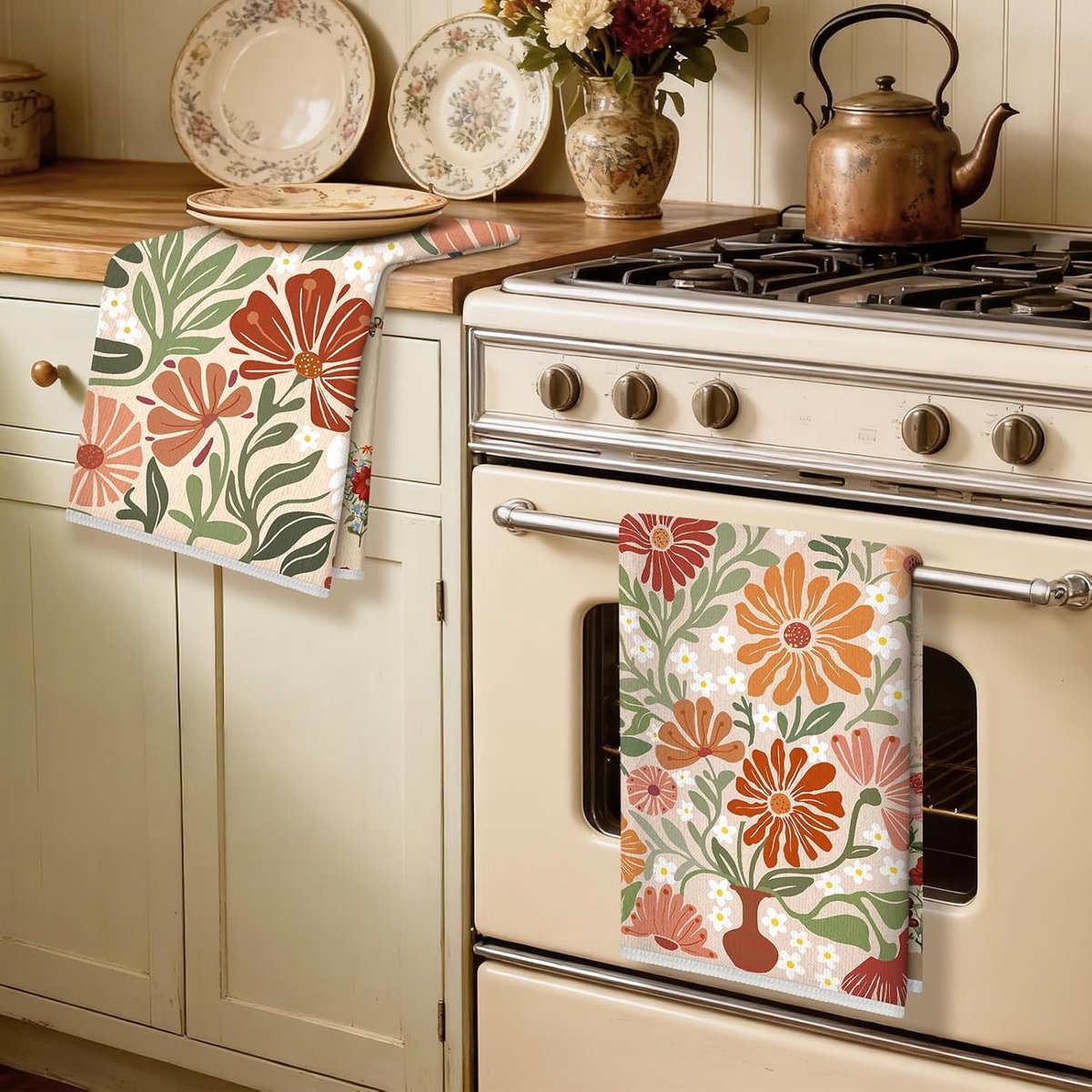 Bloemenkeukendoeken zachte dikke katoenmix, botanische handdoeken, 42 x 70 cm, absorberend vaatdoek voor keuken, woondecoratie, housewarming, verjaardagscadeaus voor vrouwen, set van 2