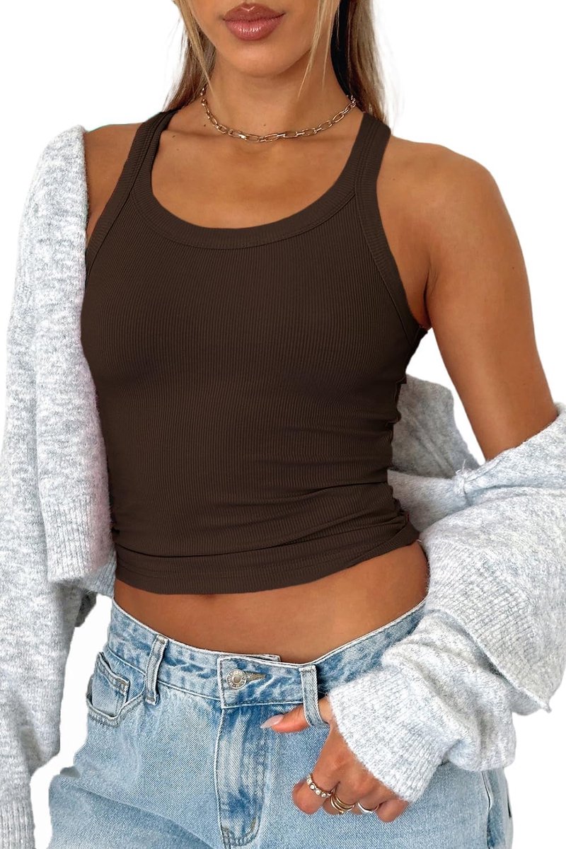 Cropped tank top - ronde hals workout zomer halter tops mouwloos basic camis racerback