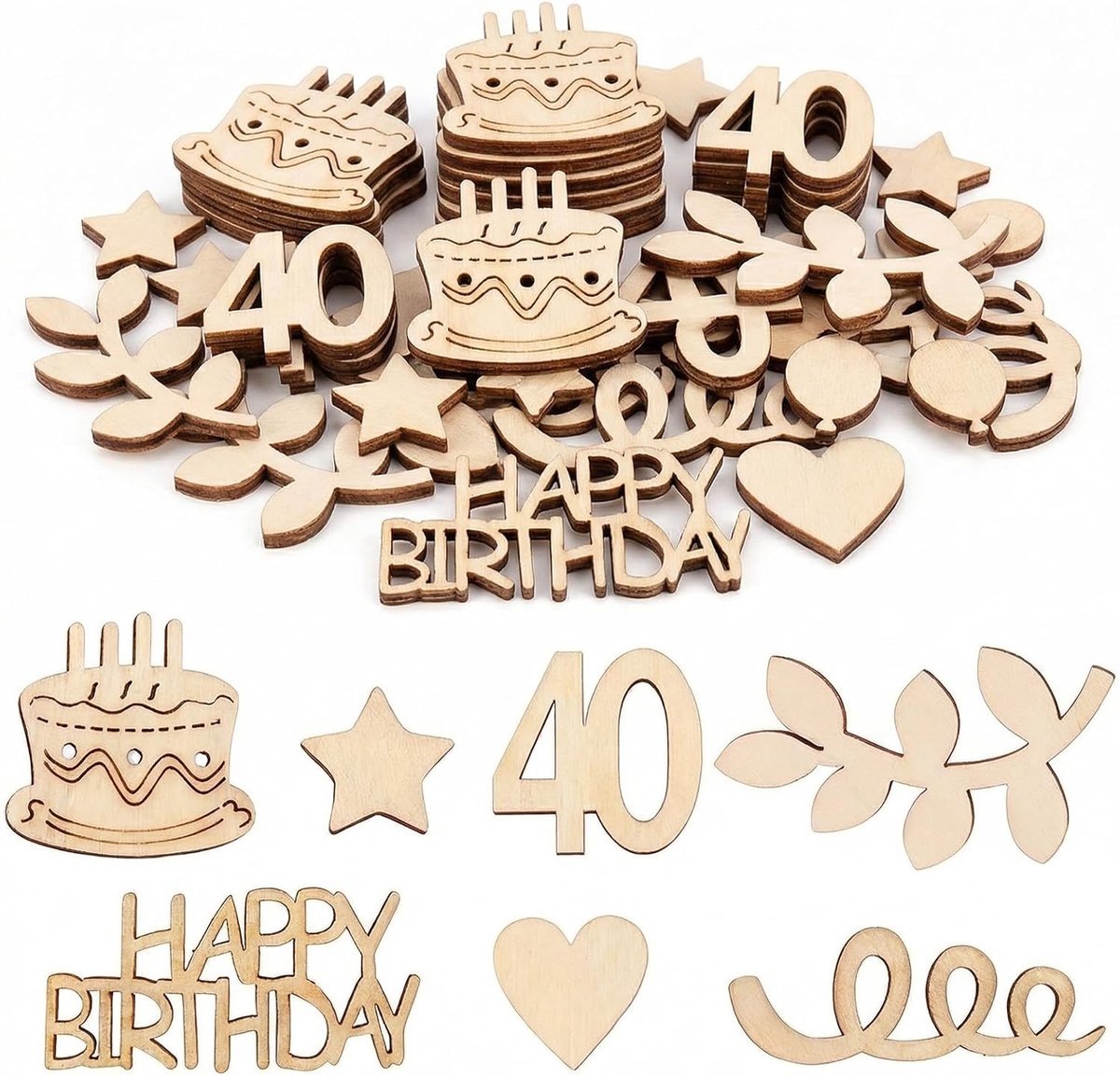 120 stuks strooidecoratie hout voor 40e verjaardag, tafeldecoratie 40e verjaardag voor man & vrouw, herbruikbare houten confetti voor verjaardagsfeestje (40)