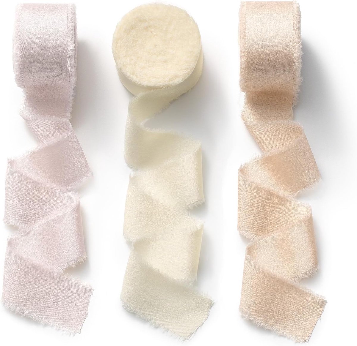 Satijnen lint Cadeaulint Bruiloftslint voor cadeauverpakking 3 rollen 2,5 cm x 6,4 m Blozen roze beige champagne