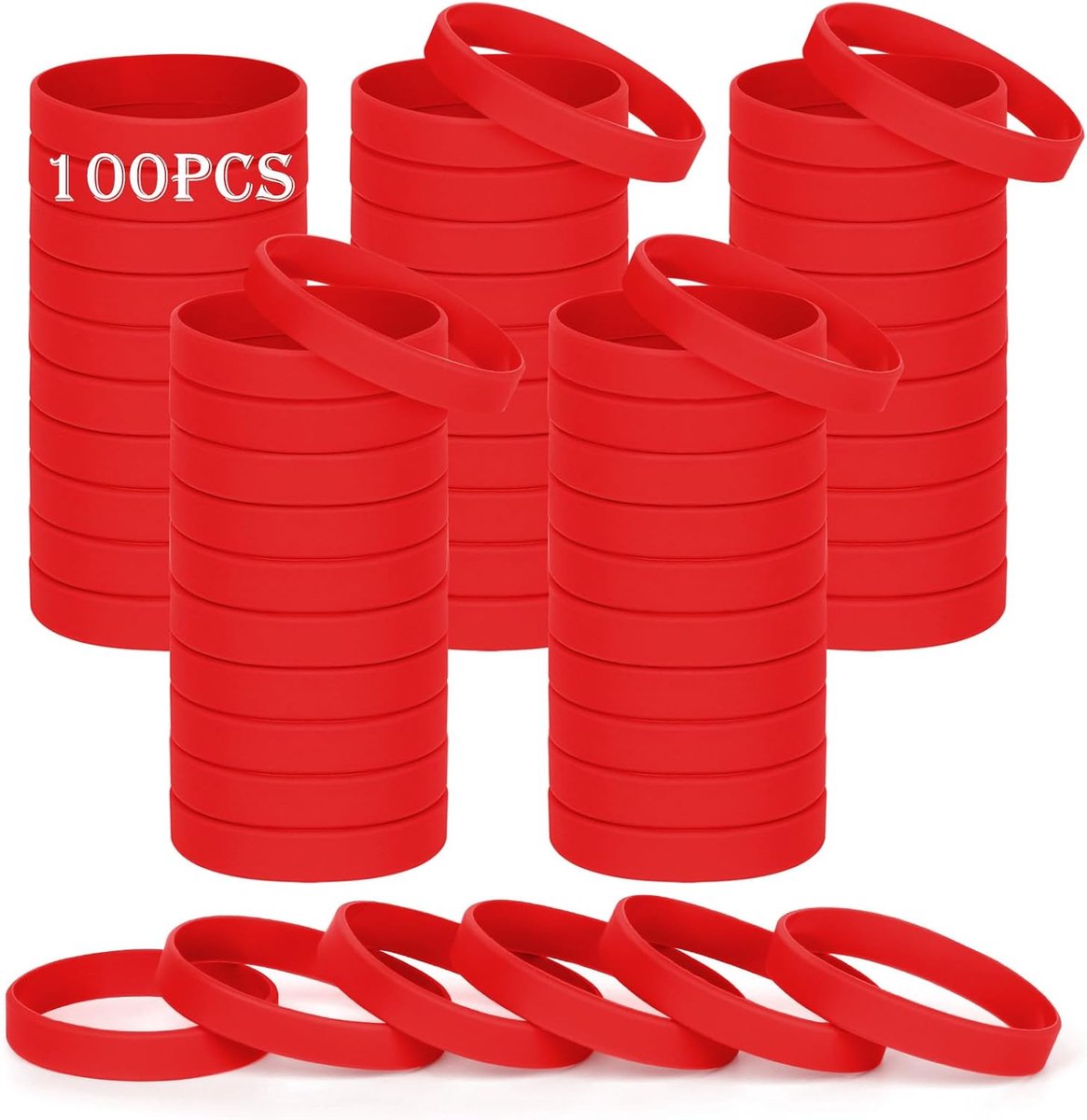 Armbanden, 100 stuks, siliconen armbanden, siliconen polsband, lege rubberen armbanden voor school, leraren, teamparty, mannen en vrouwen (rood, 8 inch - 202 cm)