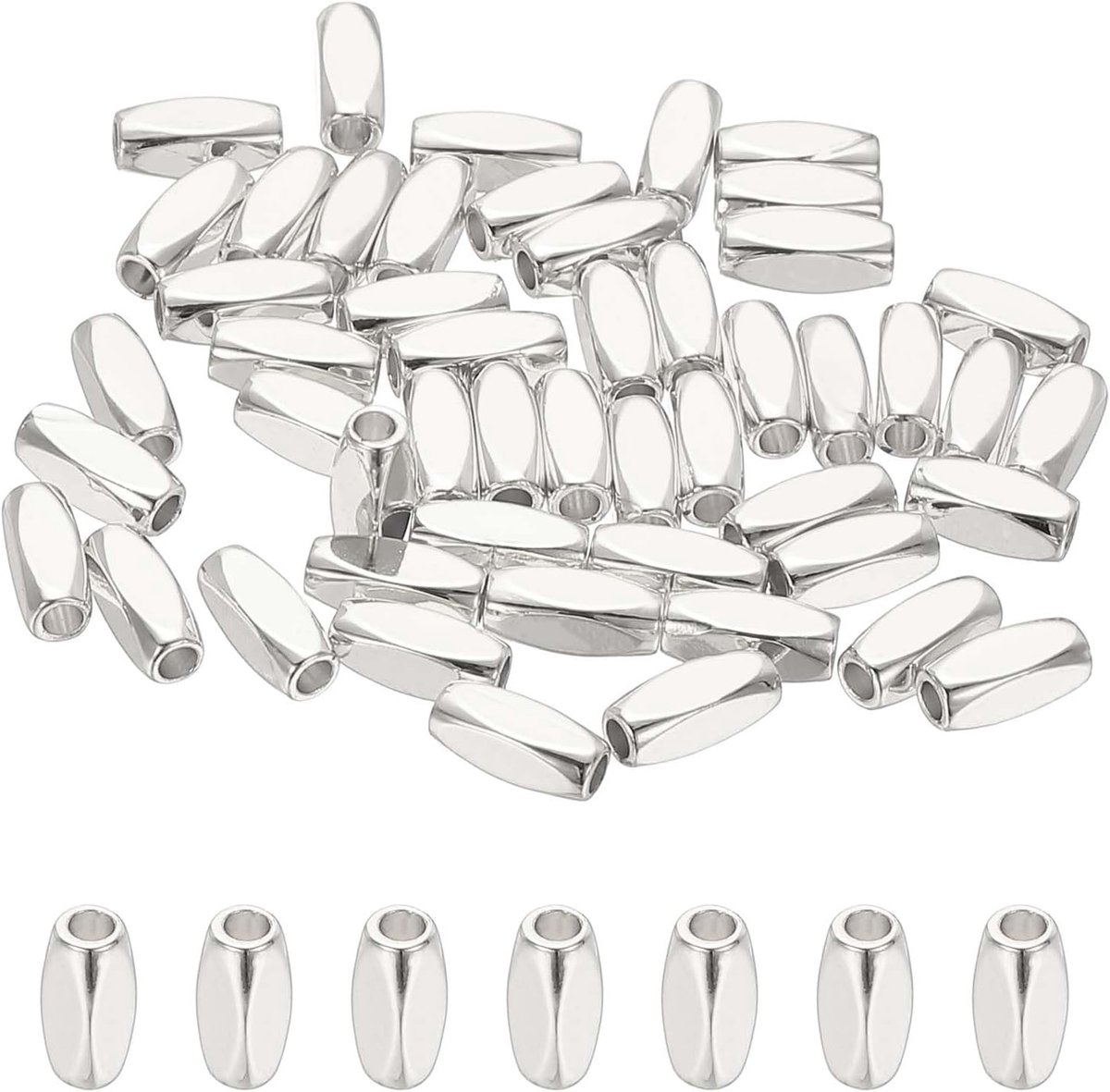 Kralen, 50 stuks metalen gladde facetbuis kleine losse kralen voor armband sieraden maken ketting doe-het-zelf, zilver