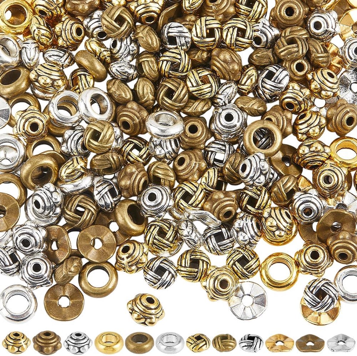 1 doos 240 stuks 12 stijlen Tibetaanse afstandskralen metalen spacer kralen diverse platte rondelle antiek zilver goud brons losse afstandhouders voor ambachten sieraden maken doe-het-zelf