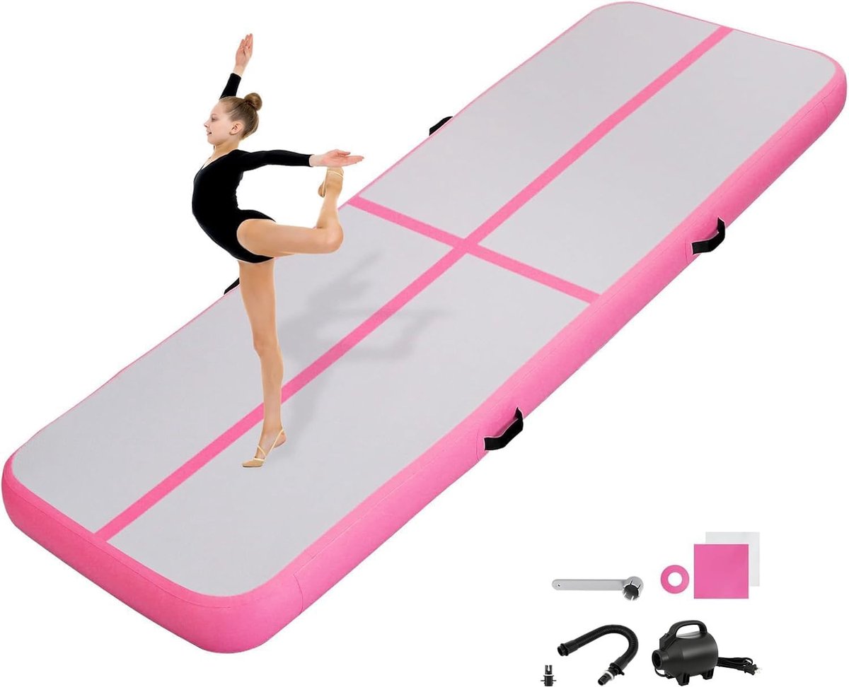 Turnmat, turnmat met luchtpomp, opblaasbare sportmat voor fitness, outdoor, yoga, training enz