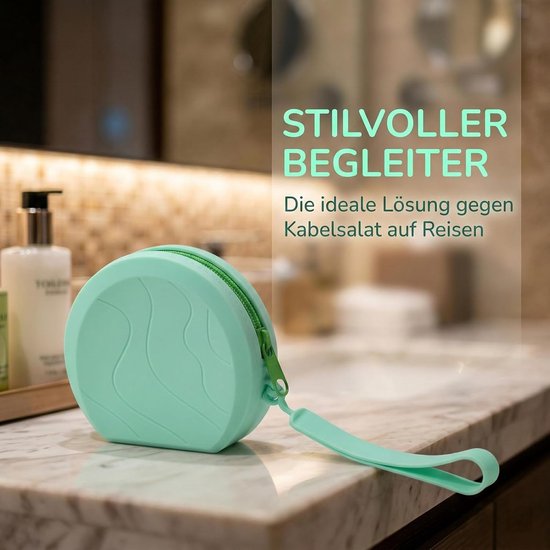 Hoofdtelefoontas, groen, schattige kleine opbergtas voor hoofdtelefoon, kabels, sleutels en munten, draagbare reisorganizerbox voor dames en meisjes (10 x 9 x 3 cm) — afbeelding 4