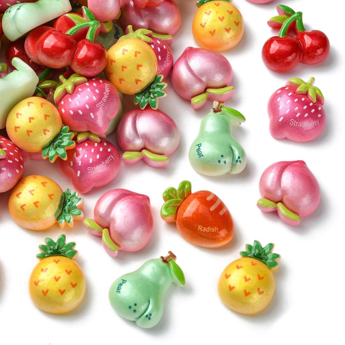 60 Stuks 6 Stijlen Fruit Hars Cabochons Flatback Kersen Perzik Wortel Voedsel Geen Gat Kralen voor Ambachten Haarclips Home Shop Decoraties