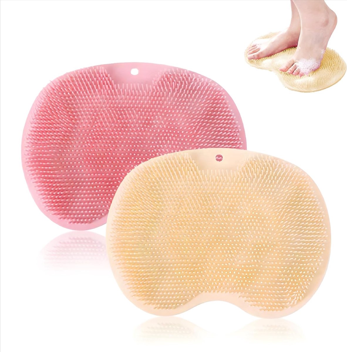 2 stuks badmassagepads, voetborstel voor de douche, antislip siliconen massagepad, scrubber-massageapparaat voor reiniging, peeling, voetcirculatie, verlicht voetvermoeidheid zonder te bukken