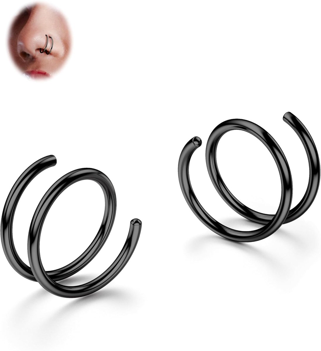 2-8 Stuks Verzachte 316L Roestvrijstalen Dubbele Hoepel Neusring Voor Enkele Piercing 22G 20G 18G Buigbare Twist Spiraal Neusringen Hoepels Voor Vrouwen 8 mm 10 mm