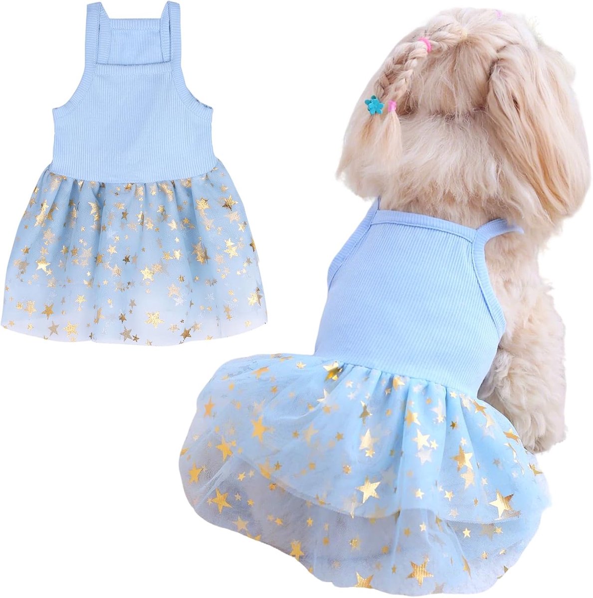 Tutu Jurk Kat Honden Zomer Tule Slip Kant Jurk Leuke Puppy Glitter Ster Rok Huisdier Feestkleding voor Kleine Medium Kat Hond Polyester Ademend Blauw L