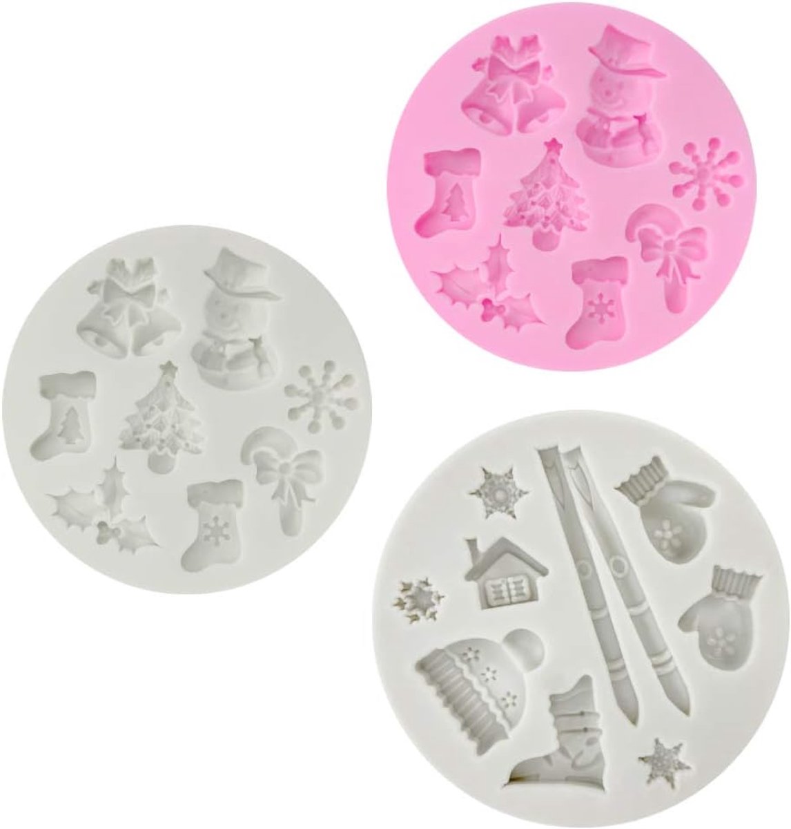 3 Stks Fondant Siliconen Mallen, VEINARDYL 26 Holte 3D Kerst Suiker Craft Cake Decoratie Cupcake Topper Crafting Projecten Gum Paste Hars Polymeer Klei Mould