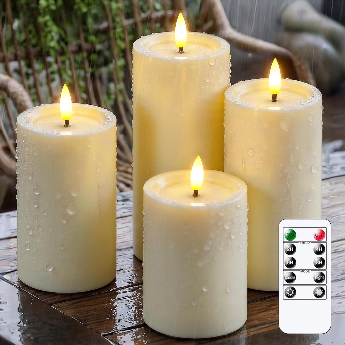 Flikkerende Automatische Dagelijkse Timerfunktion Ivoor Kleurige Plastic Vlamloze LED-kaarsen Wasolie 7,5cmx 10/12,5/15/17,5cm Batterijgestuurde Afstandsbediening 4-Pack