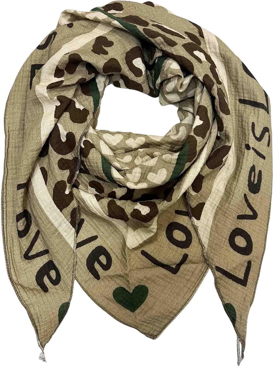 Sjaal XL gebreide sjaal met luipaardhart lente sjaal 100% katoen Made in Italy mode driehoekige sjaal herfst lente luipaard liefde is liefde gelukkig