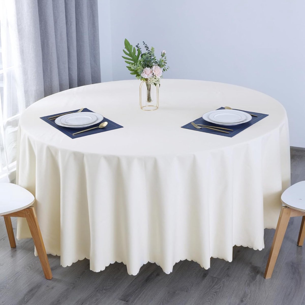 Tafelkleed, vuilafstotend, geschikt voor keuken, eetkamer en salontafel, beige, diameter 180 cm