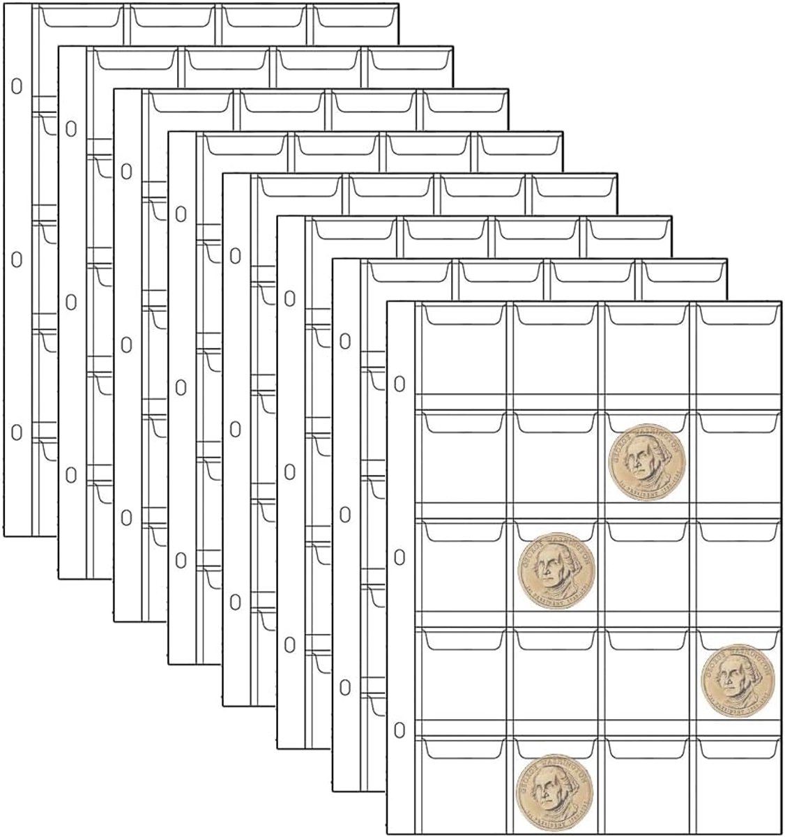 Muntenpagina's, muntenhoezen, muntbladen, bladeren, muntverzamelpagina's, geschikt voor munten met een diameter van minder dan 42 mm (8 stuks)