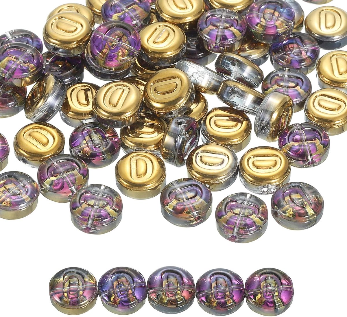 Kralen, 10 mm platte ronde alfabetletters D Initiaalafstandkralen voor doe-het-zelf armbanden, halskettingen, oorbellen, sieraden, meerkleurig