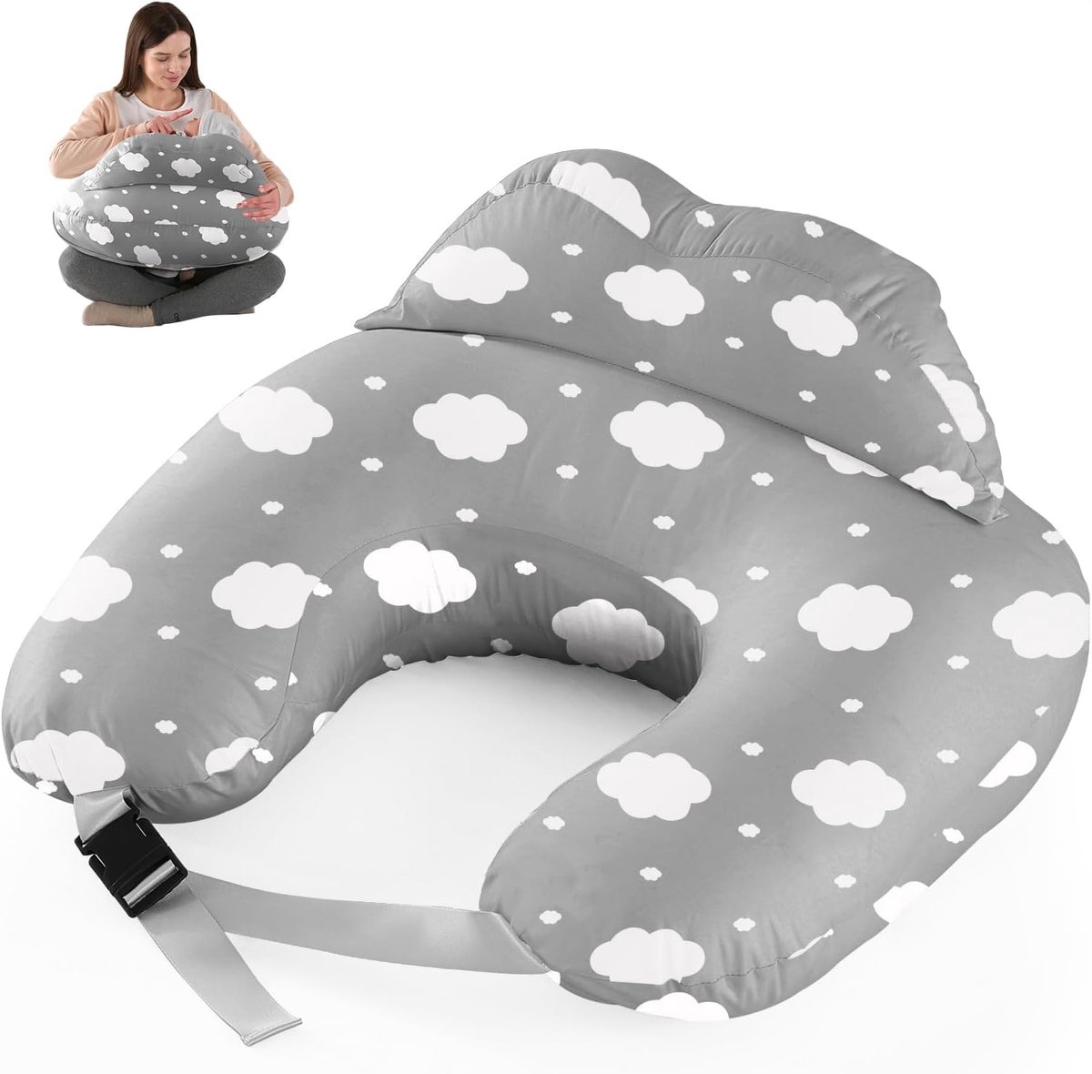 Babyvoedingskussen voor borstvoeding: 100% katoenen borstvoedingskussen, U-vormig zwangerschapskussen, ergonomisch baby-multifunctionele ondersteuning, rekbaar kussen, geschenken voor zwangerschap