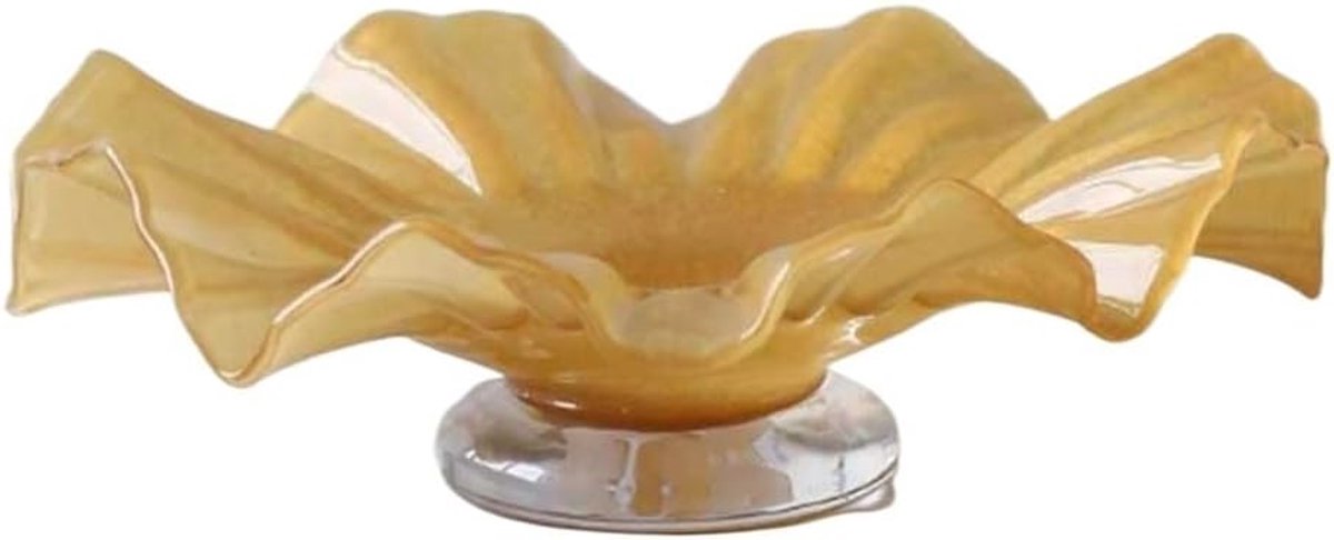 Fruitschaal Licht golvende fruitschaal van glas, grote schaal, geschikt als tafeldecoratie of for feestjes(Brown)