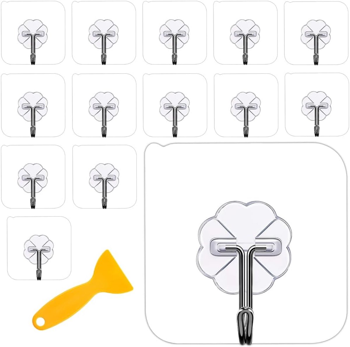 Haken 14 stuks zware wandhaken 15 pond (max) zelfklevende muurhanger handdoekhaken voor badkamers sterke grip voor keuken badkamer kleding kantoor (gratis schraper)
