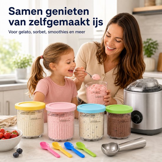 Set van 4 Ijsbekers Geschikt voor Ninja Creami - Herbruikbare Ijscontainers met Deksels en Lepels - Compatibel met NC300, NC301 & NC299AMZ Serie - 0.71L - BPA-Vrij - ijsschep inbegrepen — afbeelding 5
