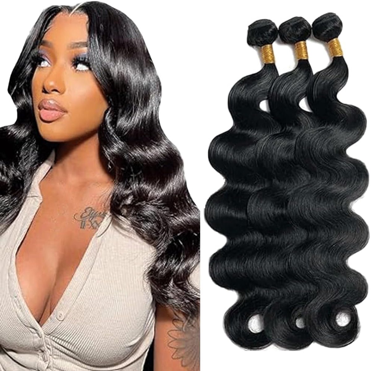 26 28 30 Inch Body Wave Perücke Damen Bundles Human Hiar Unprocessed Brazilian Virgin Human Hair Extensions #1B Natural Black Mensliches Haar Bundle With Minimal Shedding For Women