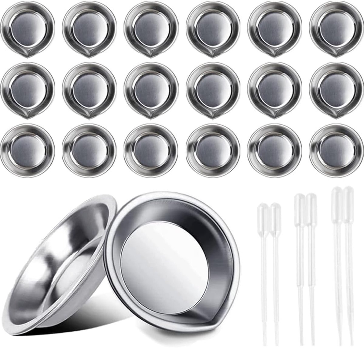18 Stuks Rond Palet, Make-up Mengpalet Metalen Roestvrij Staal Verflade Met 6 Druppelaars Voor Aquarel Olieverf Waterverf Model Schilderen