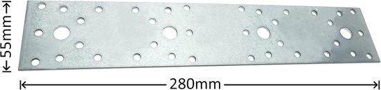 C58355 - set met 2 platen montage geperforeerd 55 x 280 x 2,5 mm - 4 gaten x Ø11 mm en 36 gaten x Ø5 mm - van verzinkt staal Z275 - kleur zilver — afbeelding 2