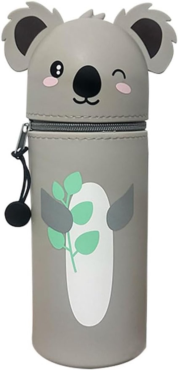 Pennenetui, 2-in-1 zachte siliconen tas, tafelstifthouder, ritssluiting, siliconen, pennenzak, kleurpotlodenmarker (koala)