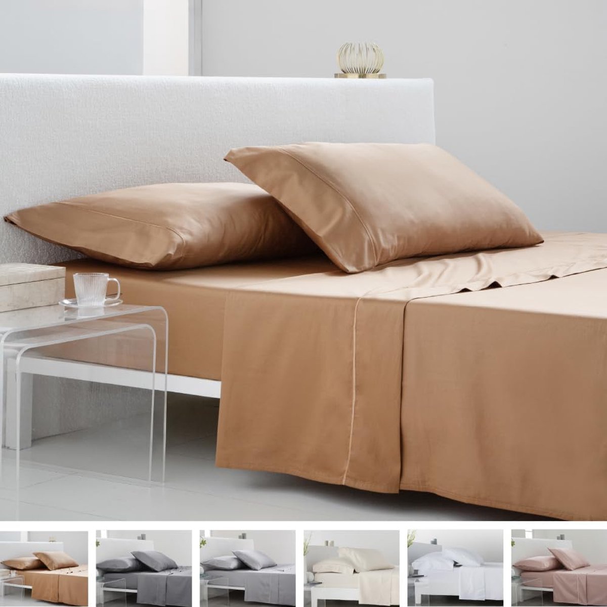 ARTean Beddengoed 200 cm satijn 300 draadtelling LEUNA terracotta | De set bestaat uit 4 delen: dekbedovertrek, hoeslaken, 2 kussenslopen. Oeko-Tex-gecertificeerd