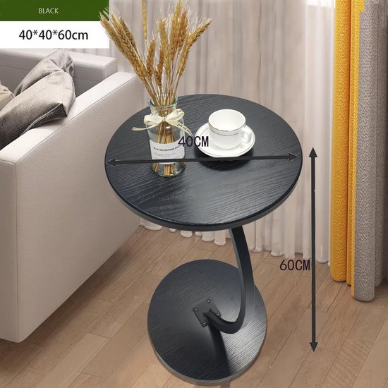 Houten bijzettafel met C-vormige steun, bijzettafel voor woonkamer, kantoor, ronde salontafel, walnoot, tafelblad diameter 40cm, hoogte 60cm, zwart van houten — afbeelding 2