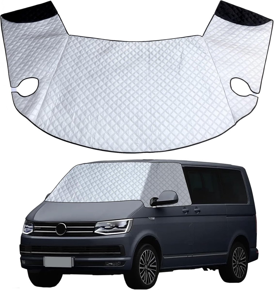 Voorruitafdekking voor VW T6 16-22 – Voorruitafdekking Premium 2-laags katoen met magnetische onderlegger voor jaarrond bescherming, UV-reflectie en tegen zon, sneeuw en IJS