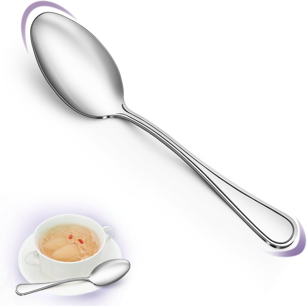 Roestvrijstalen lepel, 24 stuks, exquisit spiegelgepolijst, tafellepel/soeplepel/eetlepel voor thuis, restaurant, feest, vaatwasmachinebestendig (20 cm)
