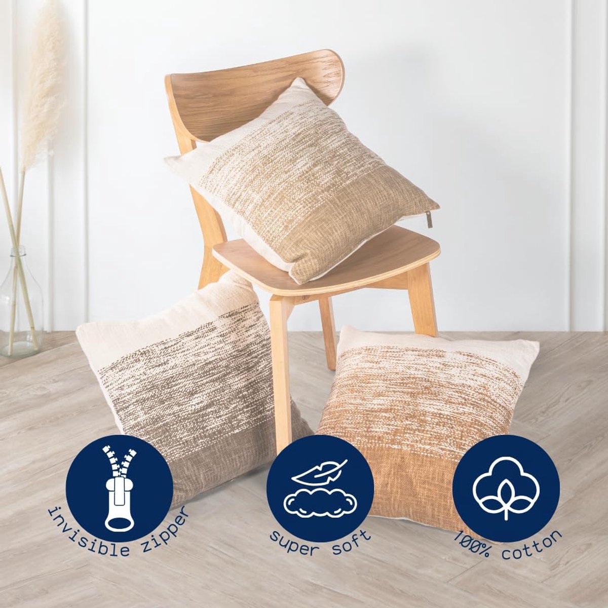 Home Studio - Kussen (gevuld) COTTON SLUB OMBRE - Retro - boho - Vierkant - 45x45 cm - Zand