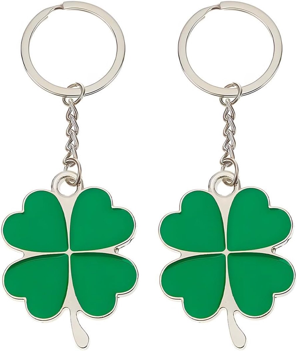 2 stuks klaverblad sleutelhanger Shamrock geluksbrenger set voor nieuwe baan, studie, veel geluk, examen, cadeau, schooltas-accessoires