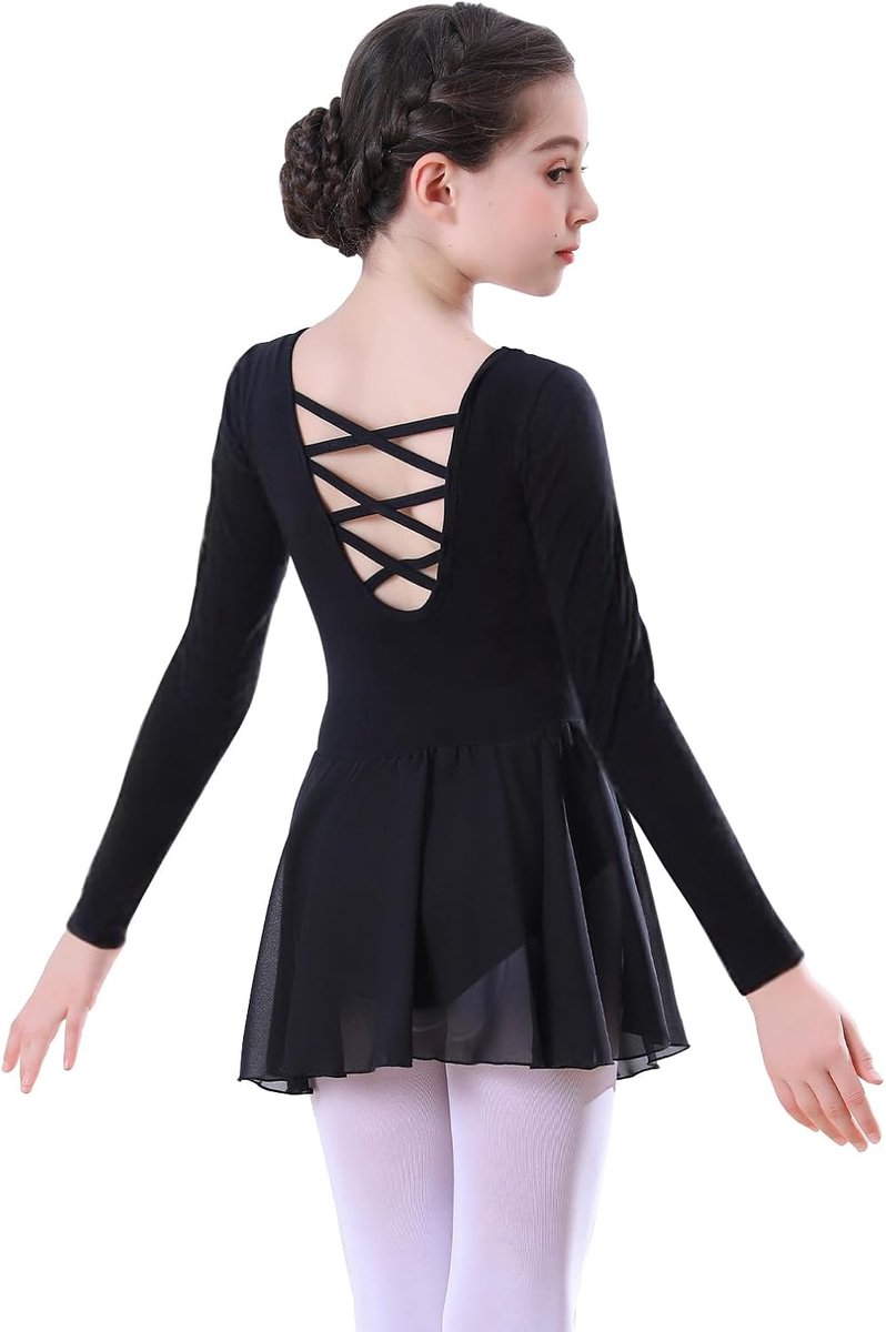 Meisjes lange mouwen balletjurk balletshirt katoen kinderen balletshirt dansjurk roze zwart dansbody met rok