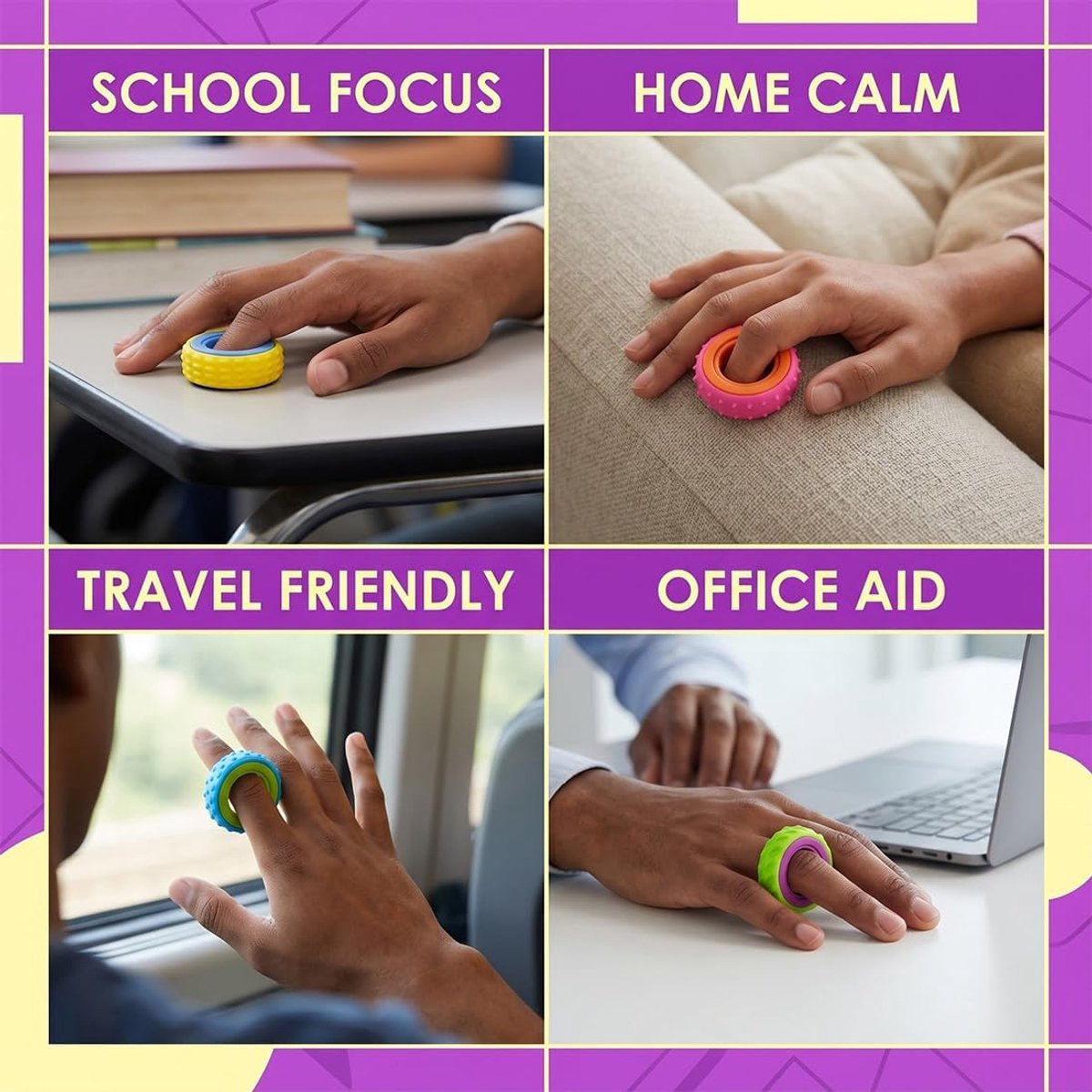 Anti-stress-ringen voor kinderen, sensorisch compressiespeelgoed, meerkleurig, ideaal voor het verlichten van angst thuis of op school, 6 stuks