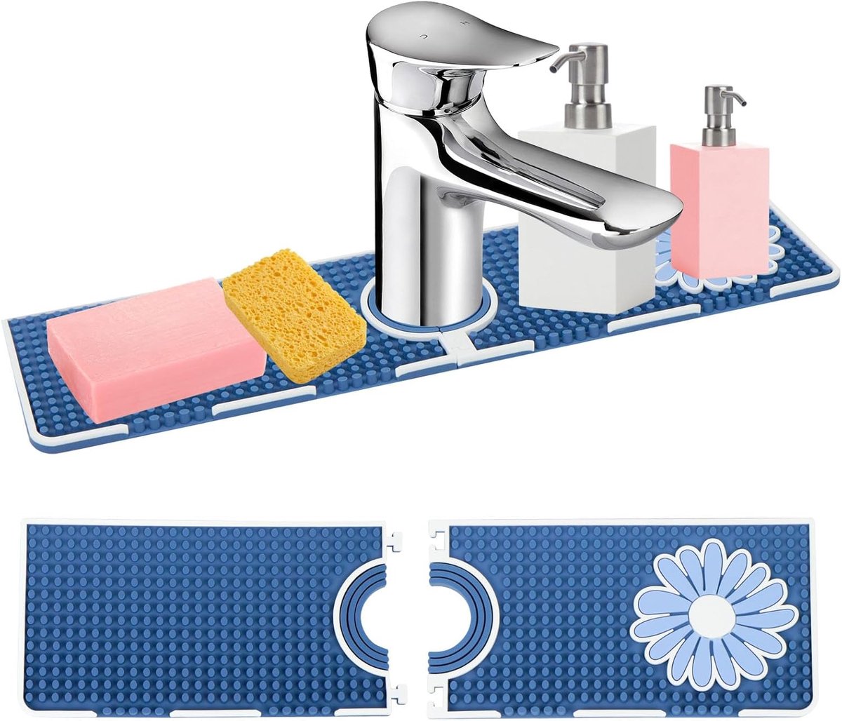 Spatbescherming afdruipmat, siliconen afdruipmat, waterkraan, spatbescherming, afdruipmat, keukenmat, gootsteenplank voor keuken, keuken, keuken, badkamer, 37 x 14 x 2,1 cm