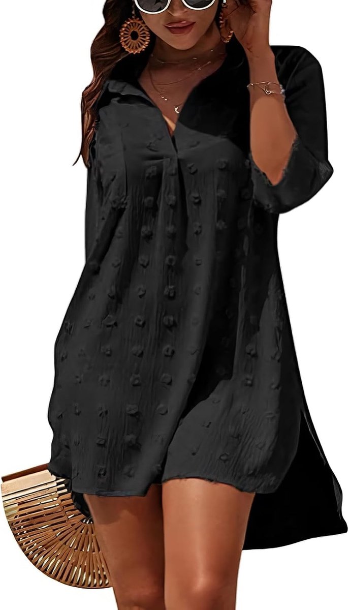 Strandjurk voor dames, bikini cover-up V-hals, katoen, strandtuniek, zomer, pareo's, buttondown, strandponcho, badpak, strand
