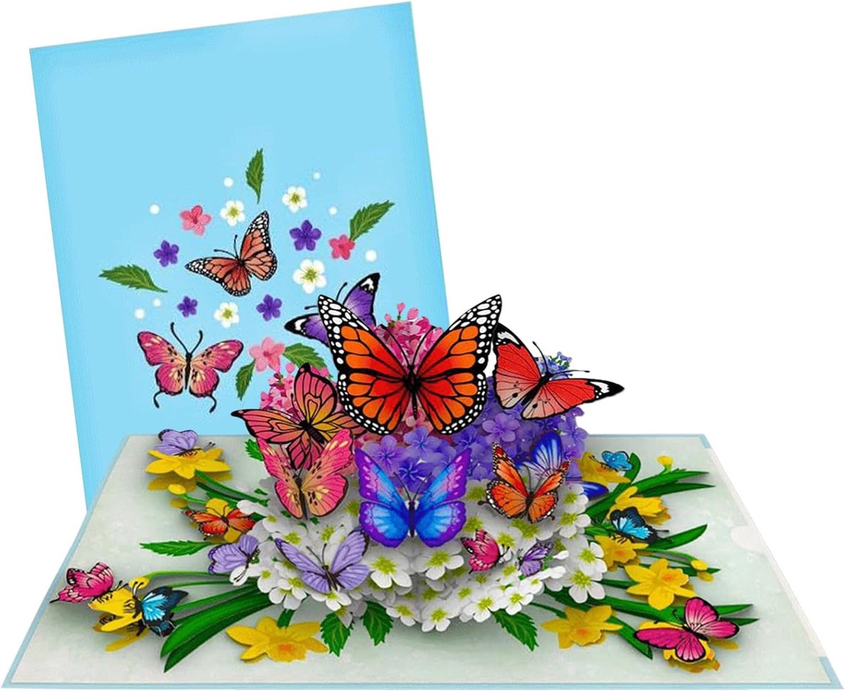 1 stuk pop-up kaart verjaardag 3D creatieve vlinderwenskaart - bloemen verjaardagskaart kan worden gebruikt als bedankje - groet - jubileum - cadeaukaart