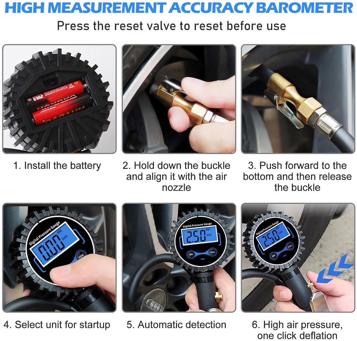 Digitale Bandenpomp en Luchtdrukmeter - Zwart - 22 x 10 x 7,5 cm - Geijkt met LCD-scherm - Voor Auto, Motorfiets en Fiets