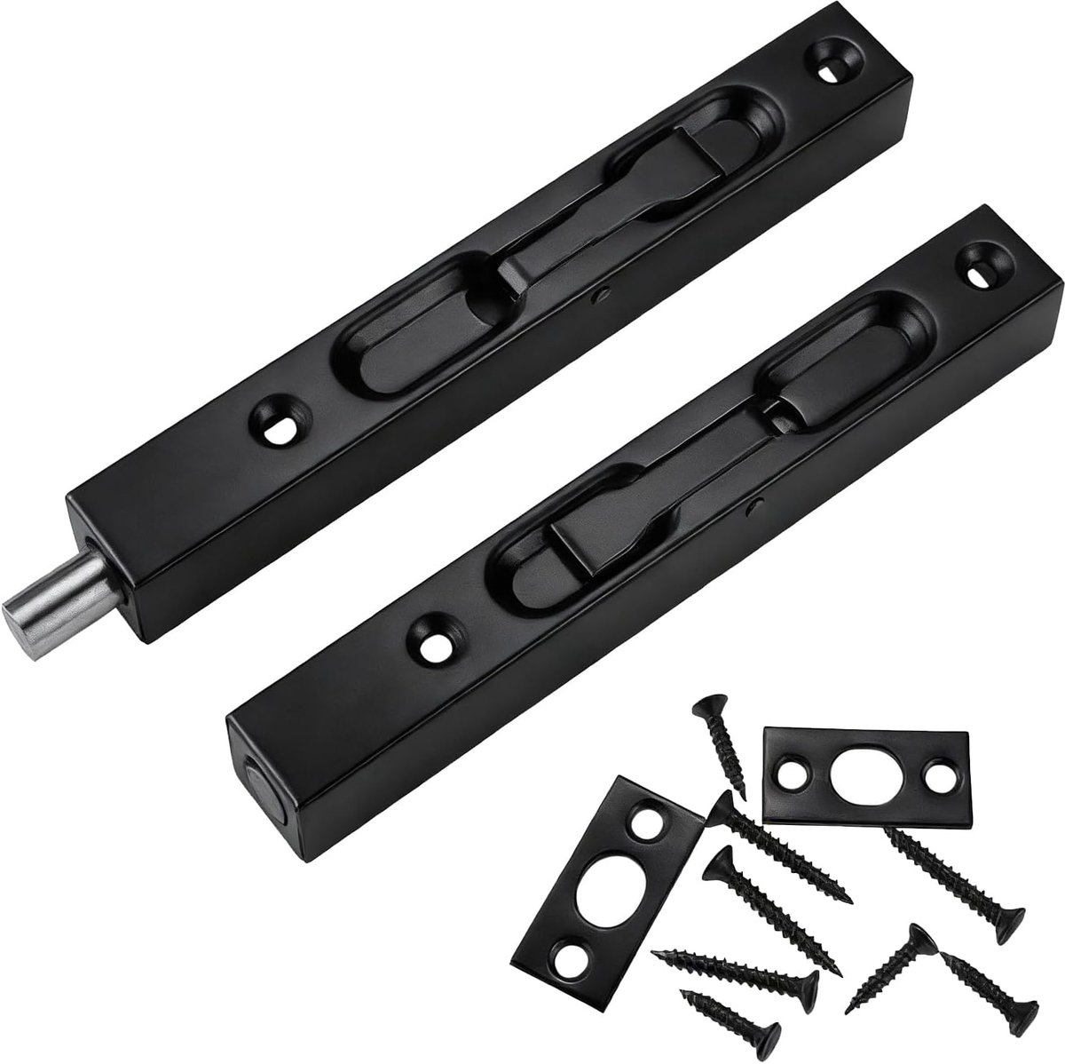 2 Stuks Deur Flush Bolt Zwart Klink Lock Slide Bolt Lock voor Verborgen Deur 304 Roestvrij Staal Geborsteld Schuif Klink voor Houten Franse Deuren