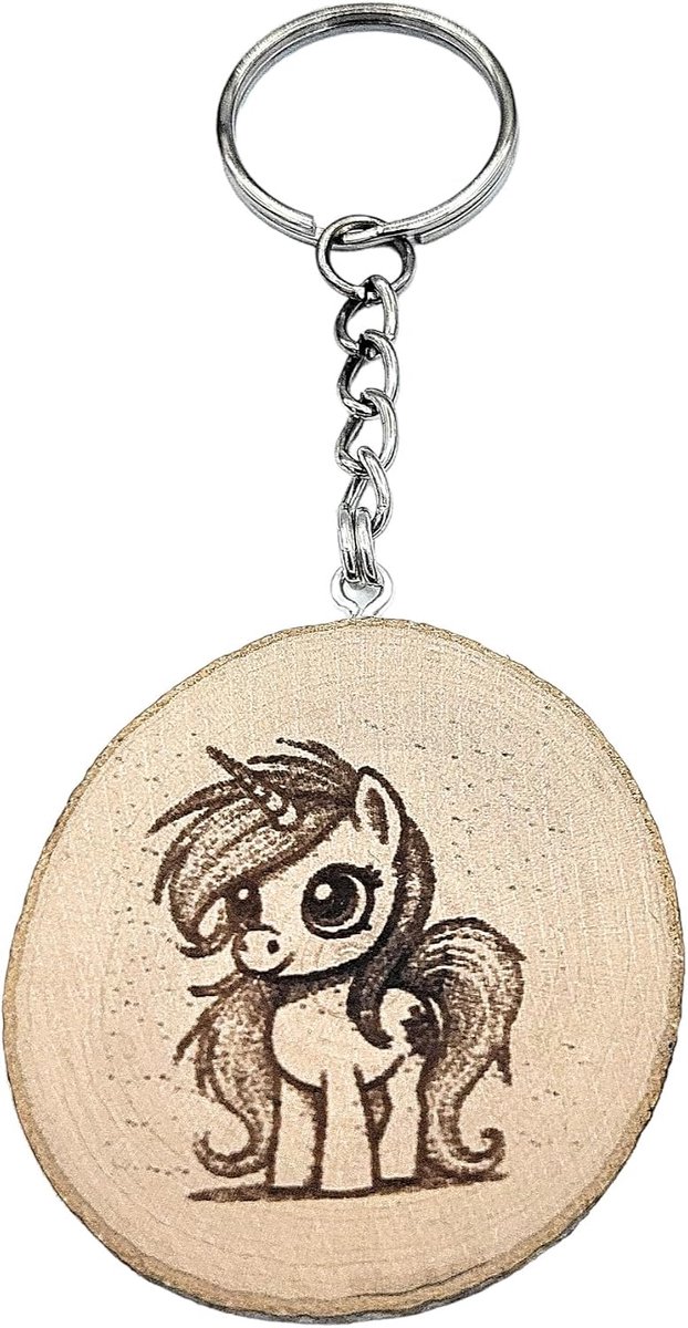 Little Pony Majische Eenhoorn handgemaakte lasergegraveerde unieke sleutelhanger van hout, natuurlijk hout, W5L5