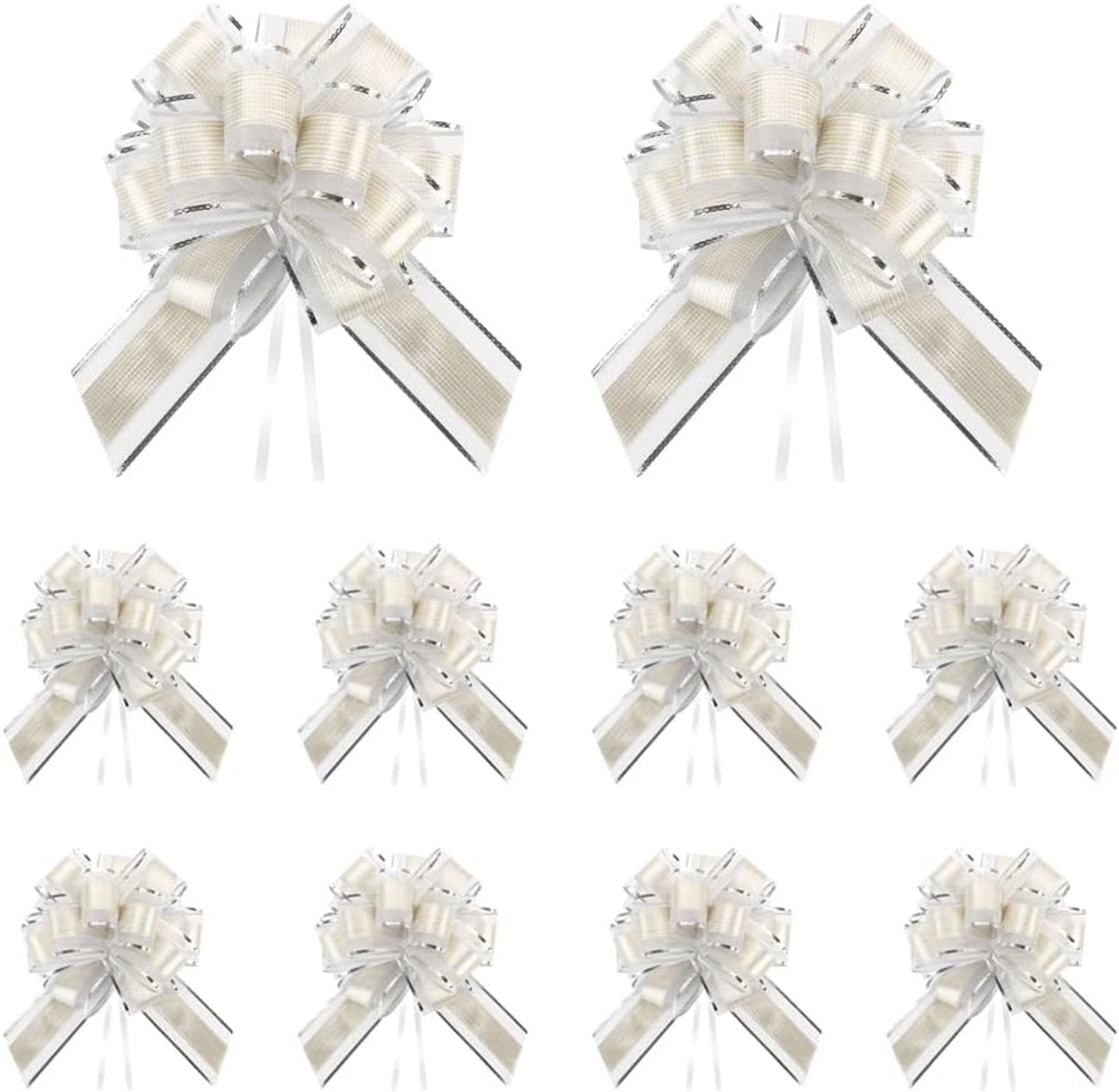 Strikken, grote satijnen linten, bloemist organza trekstrikken voor het inpakken van cadeaus, trouwauto's, manden en feestdecoraties (6 inch zilver)