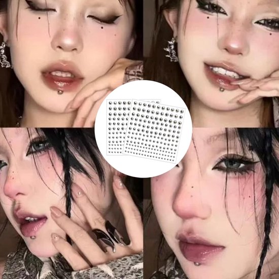 5 stuks lippensteker, neppiercingset, nep neuspiercing, 3/4/5/6 mm, fake piercing om op te plakken, met pincet, zelfklevende gezichtssierstenen, cool punk, Y2K, voor lippen, neus, wenkbrauwen — afbeelding 4